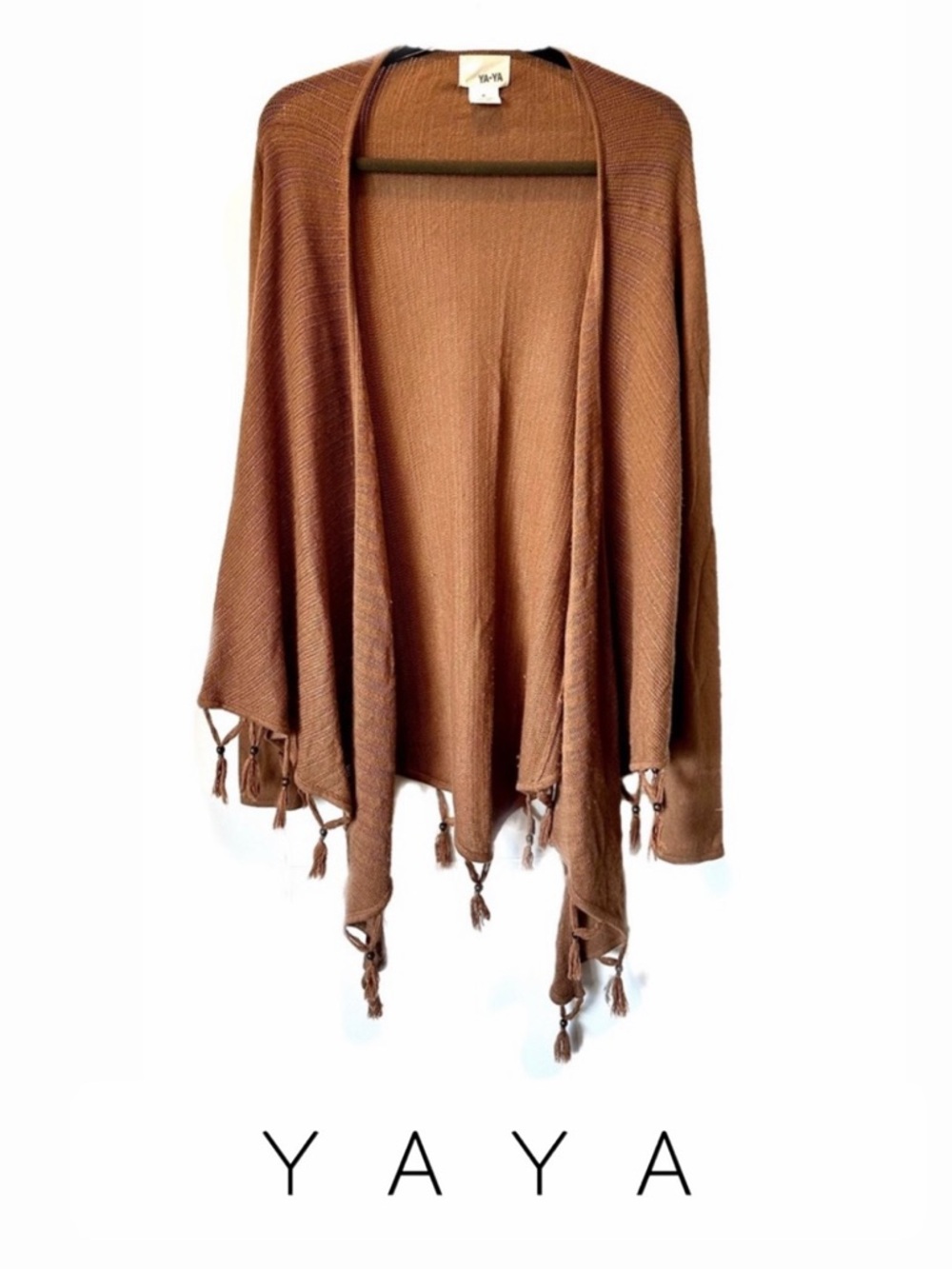 YA-YA Cashmere & Silk Open Cardigan Sweater / Duster with Tassels